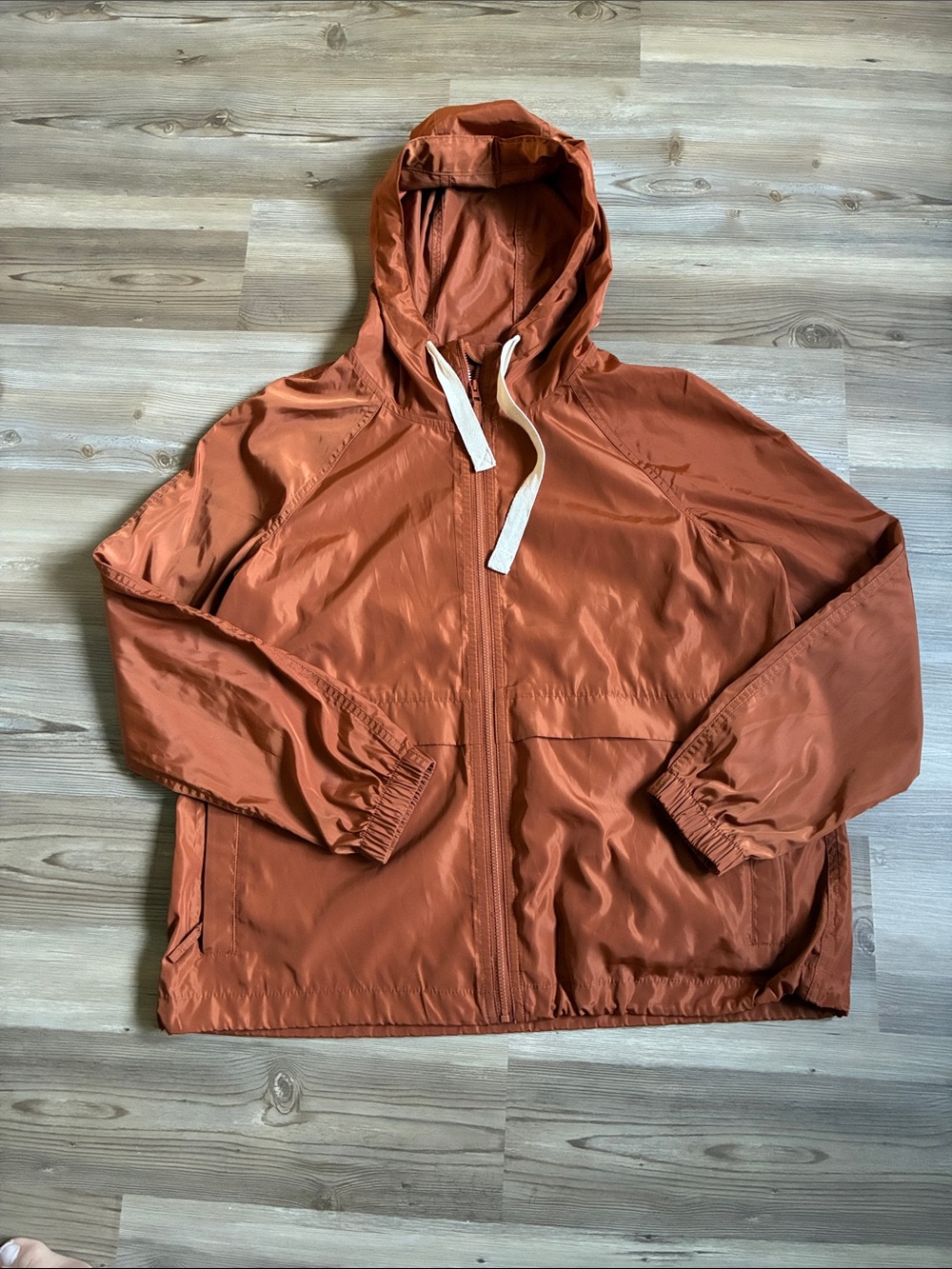 Madewell Raincheck Packable Hooded Raincoat Windbreaker Burnt Orange Women S - Picture 3 of 14